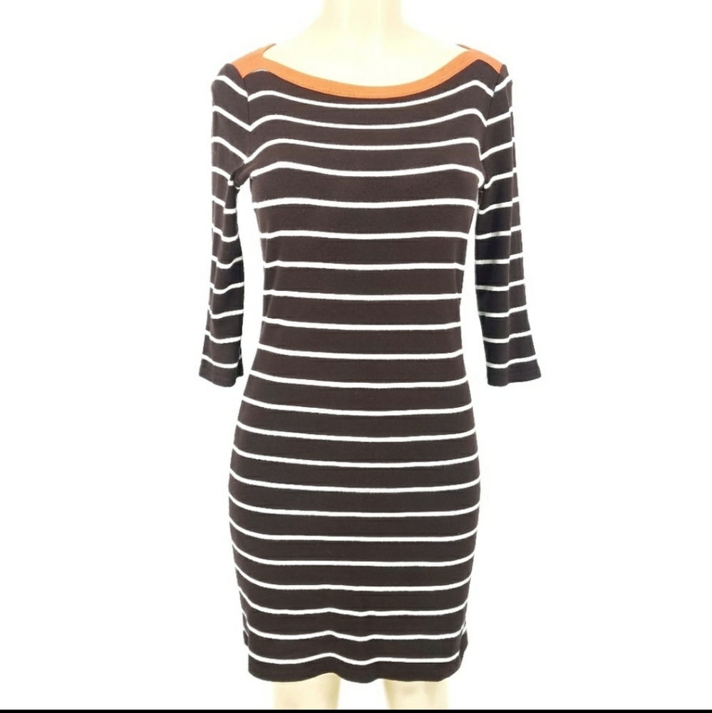 Ralph Lauren Brown Striped Boat Neck Sweater Dress